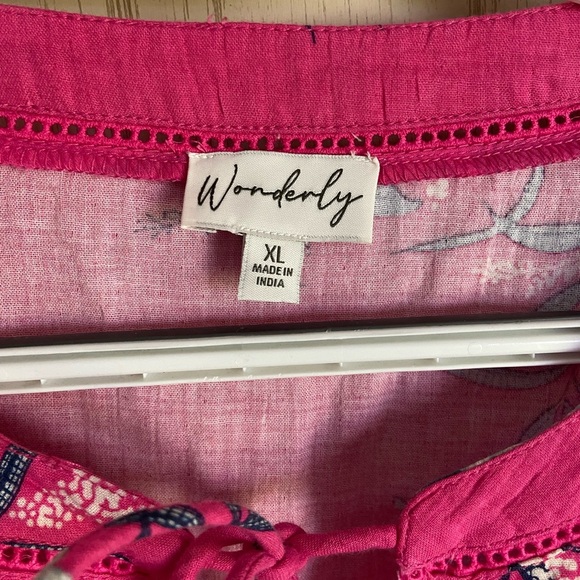 Wonderly Relaxed Gauze Peasant Top in Pink Dotty floral Sz XL - Picture 3 of 9